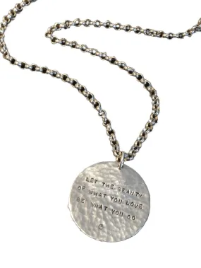 24" Large Sterling Hammered Disc Necklace 'Let the Beauty...' with Diamond