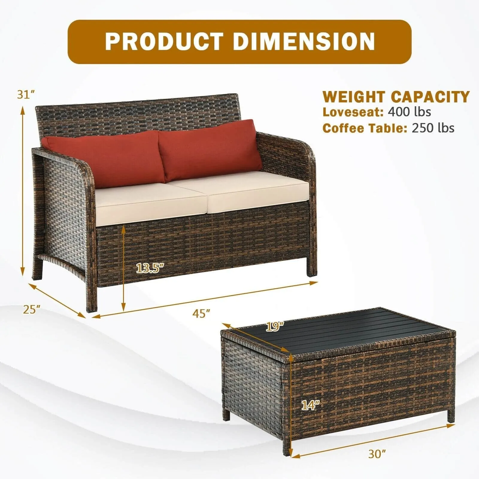 2pc Outdoor Patio Rattan Furniture Set - Beige and Red