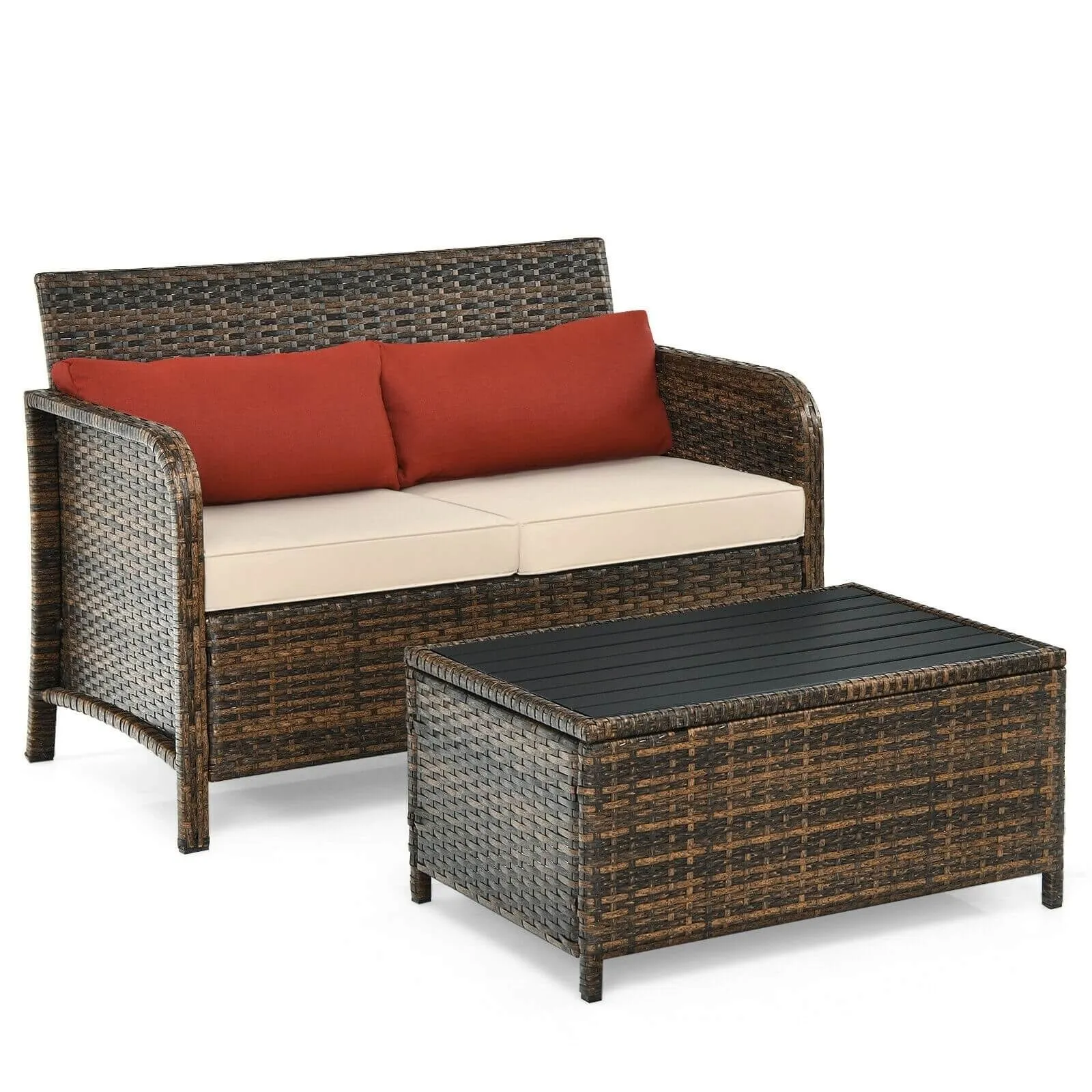 2pc Outdoor Patio Rattan Furniture Set - Beige and Red