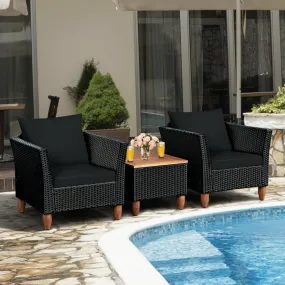 3pc Outdoor Patio Rattan Furniture Set - Black