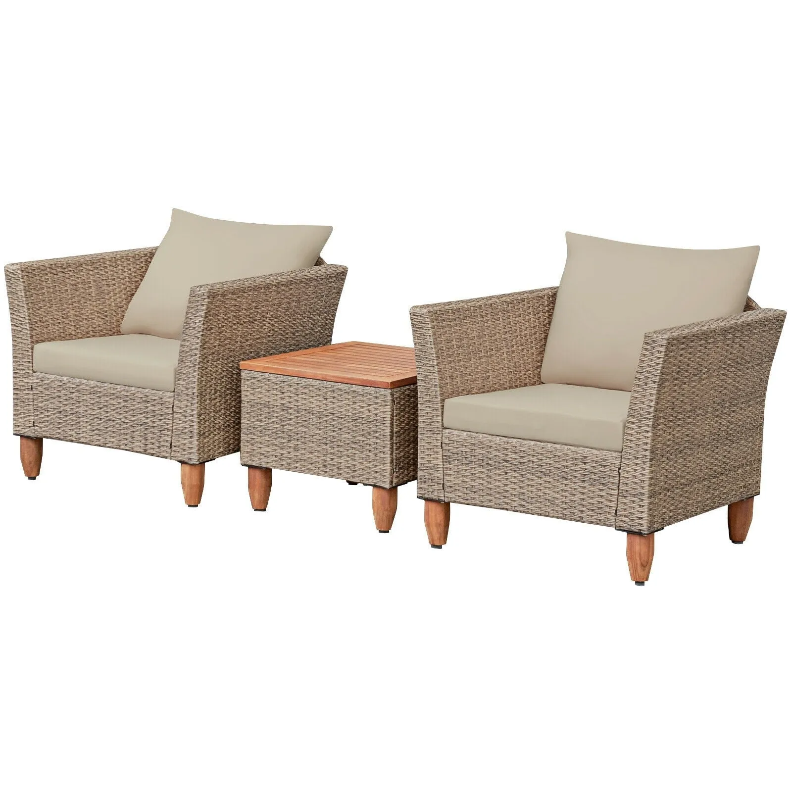 3pc Patio Rattan Furniture Set - Beige