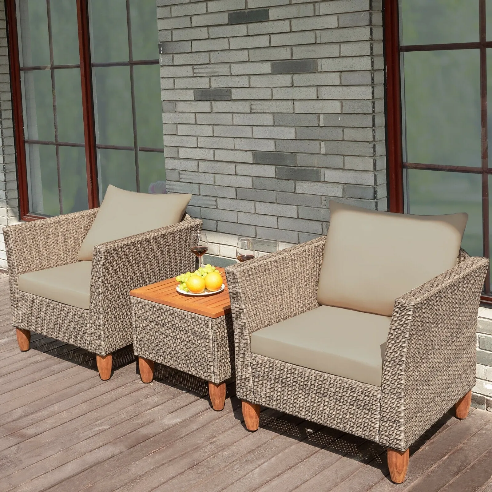 3pc Patio Rattan Furniture Set - Beige