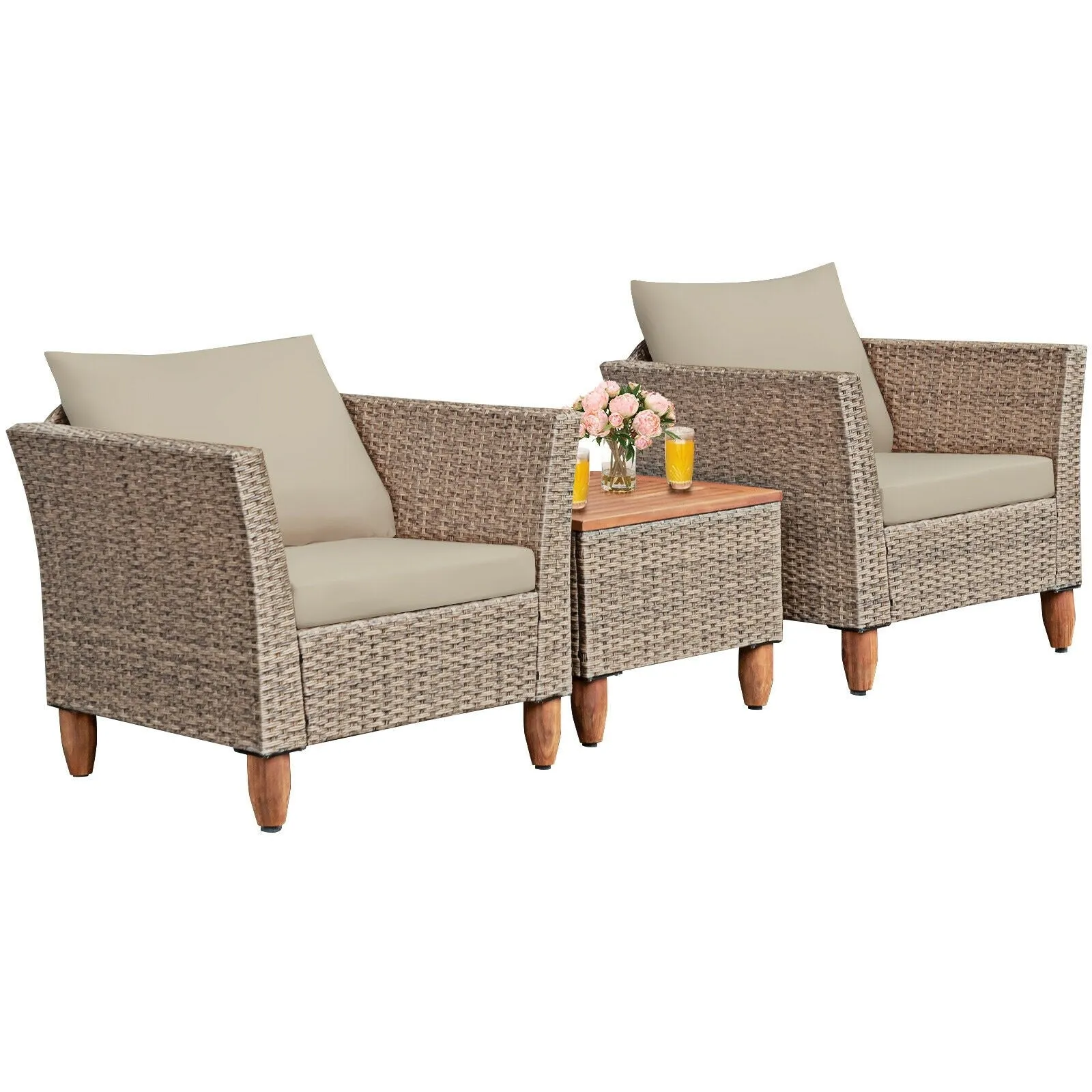 3pc Patio Rattan Furniture Set - Beige