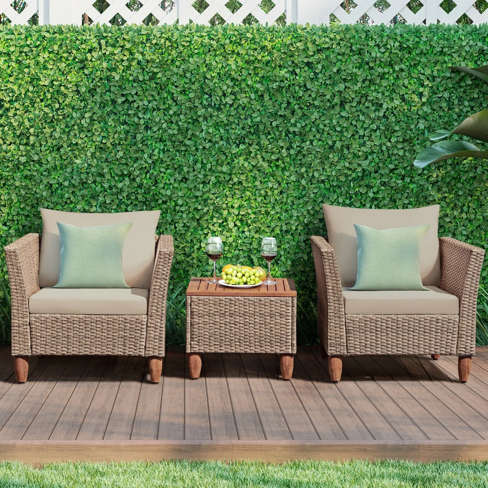 3pc Patio Rattan Furniture Set - Beige