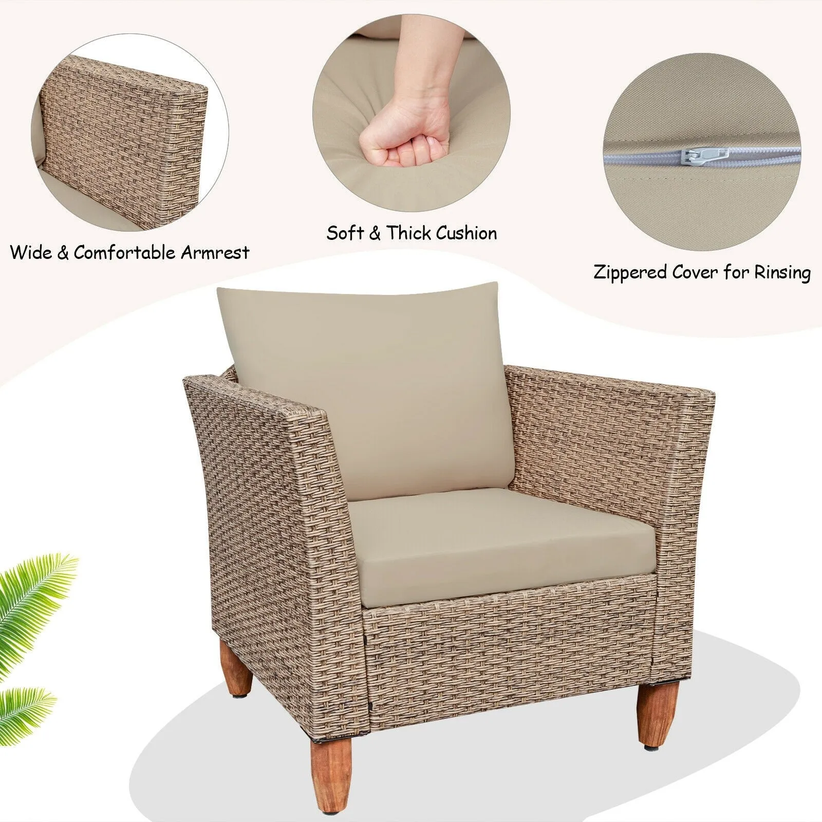 3pc Patio Rattan Furniture Set - Beige