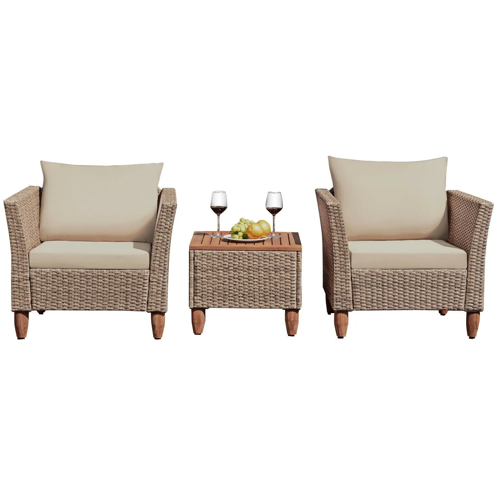 3pc Patio Rattan Furniture Set - Beige