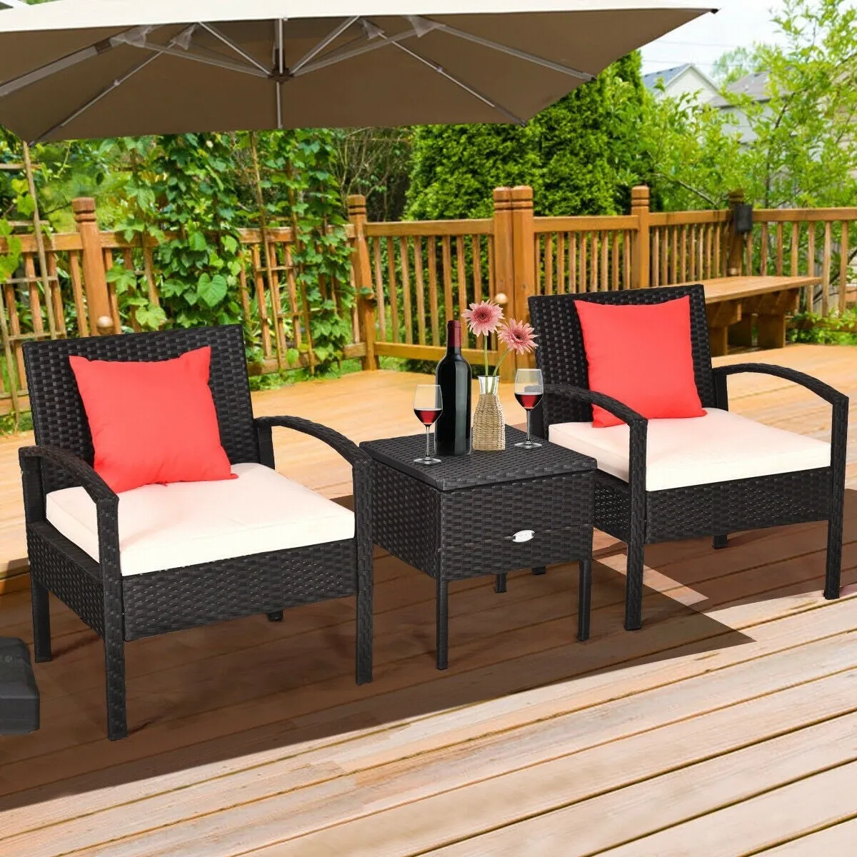 3pc Wicker Rattan Patio Sofa Set - White