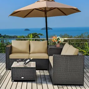 4pc Outdoor Patio Rattan Furniture Set - Brown