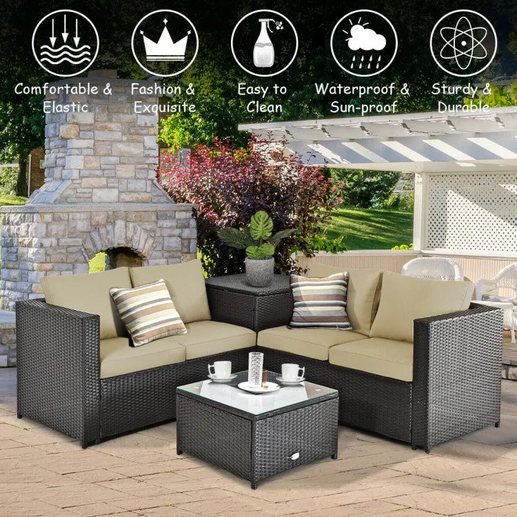 4pc Outdoor Patio Rattan Furniture Set - Brown