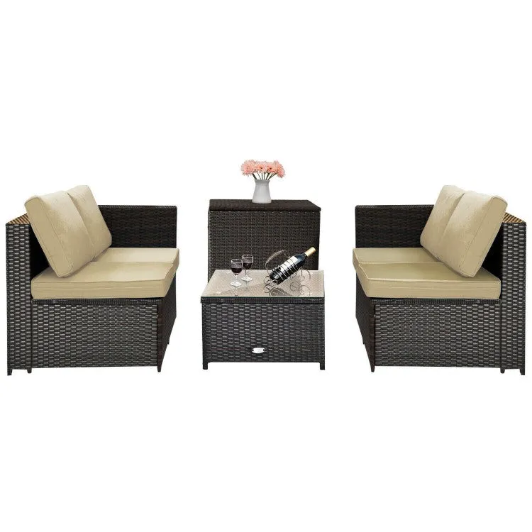 4pc Outdoor Patio Rattan Furniture Set - Brown