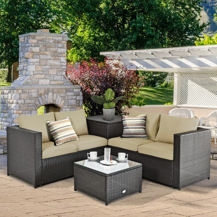 4pc Outdoor Patio Rattan Furniture Set - Brown