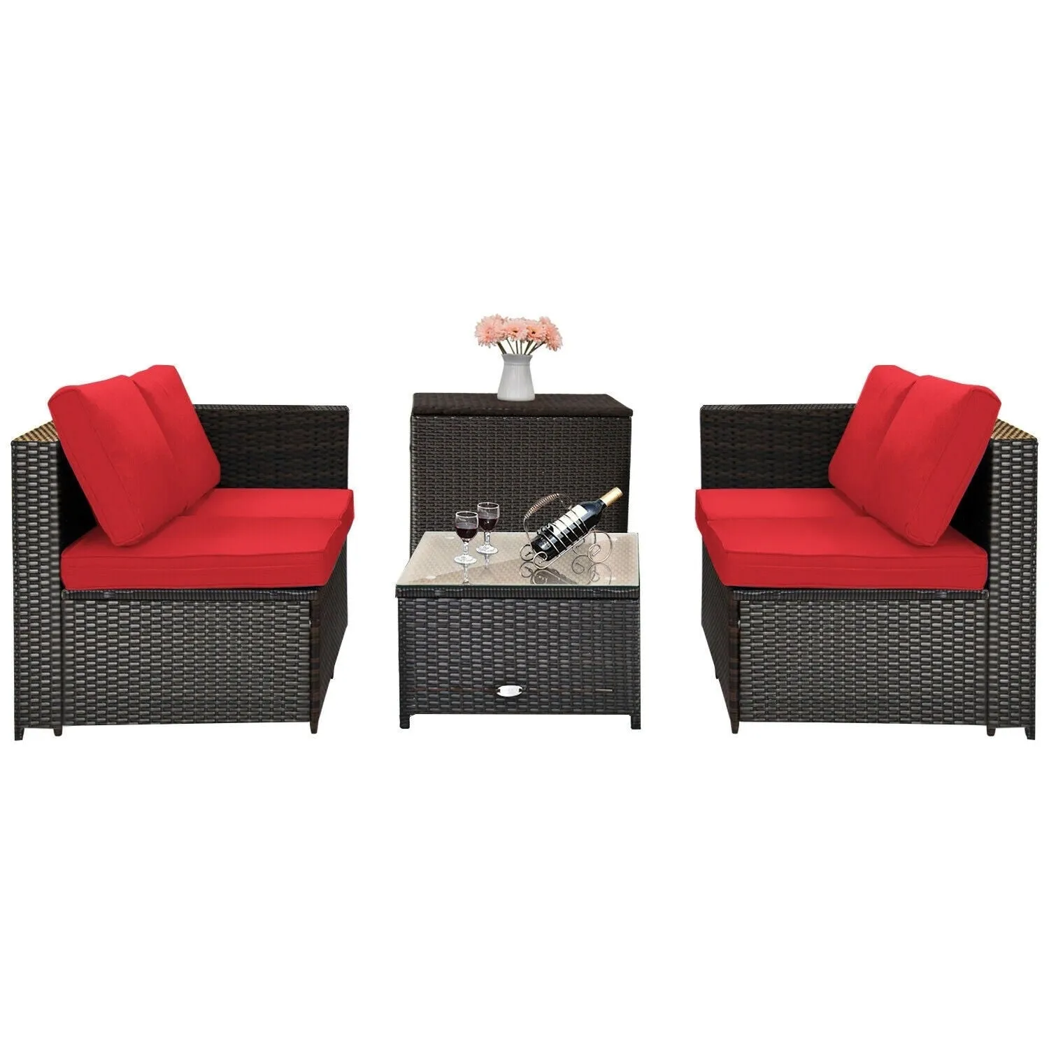 4pc Outdoor Patio Rattan Furniture Set - Red