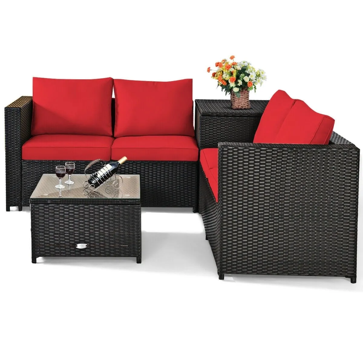 4pc Outdoor Patio Rattan Furniture Set - Red