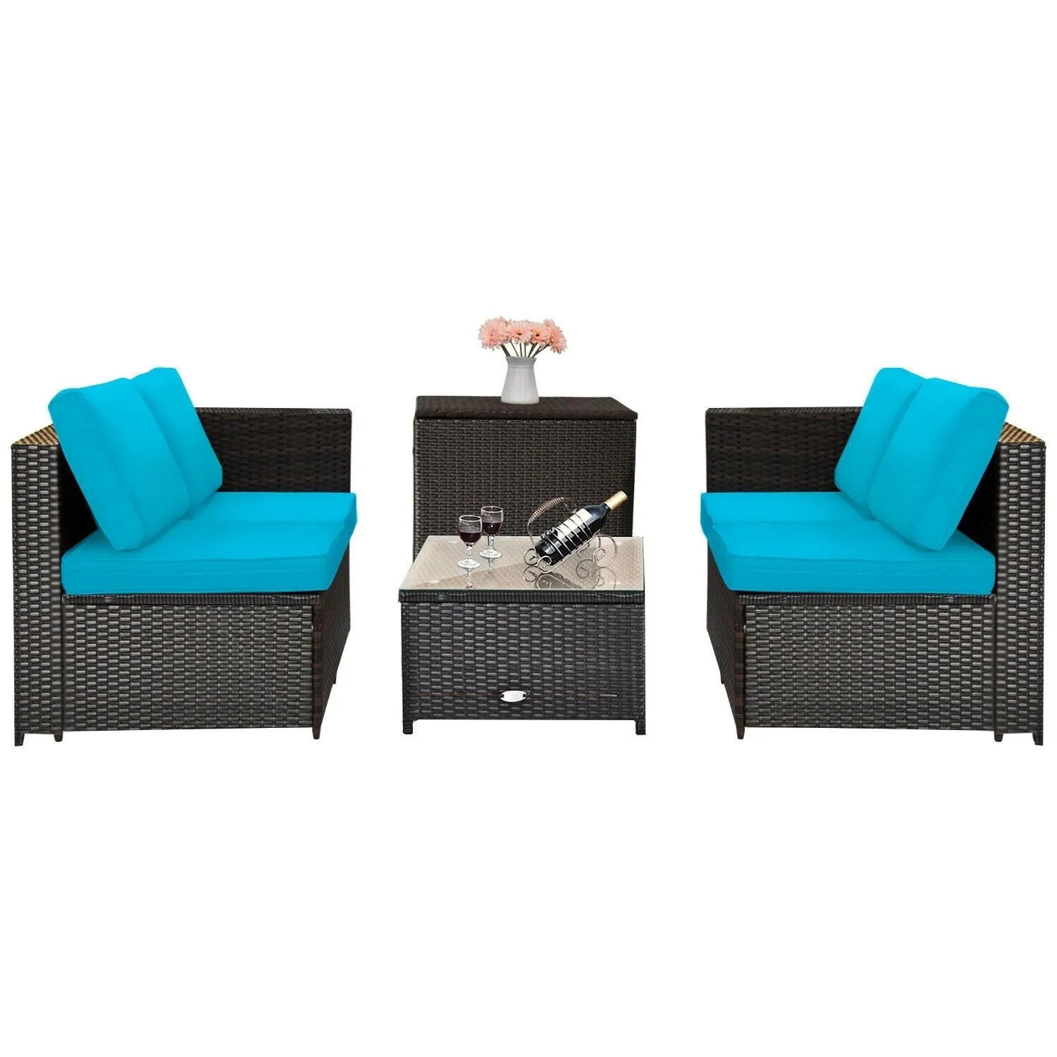 4pc Outdoor Patio Rattan Furniture Set - Turquoise