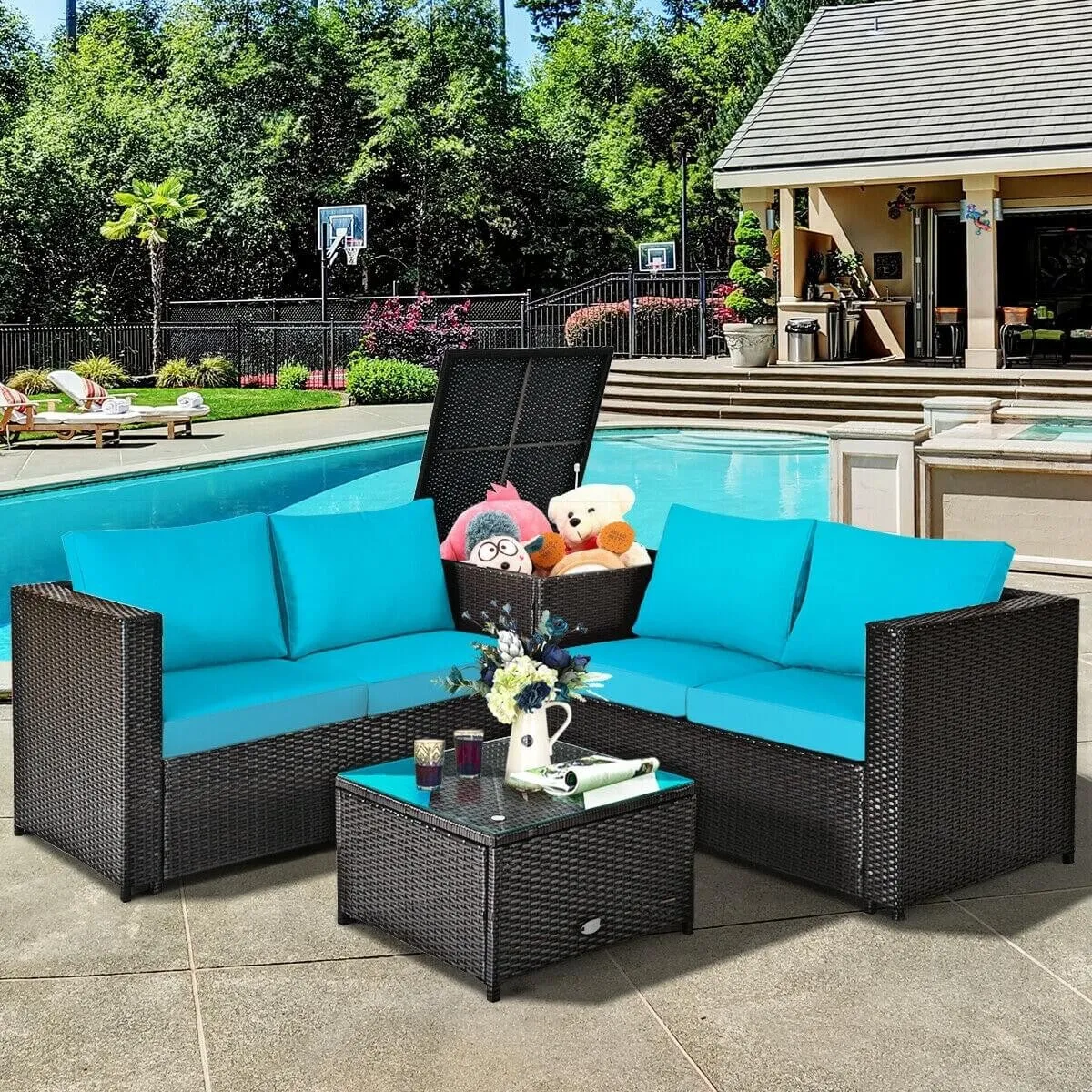 4pc Outdoor Patio Rattan Furniture Set - Turquoise