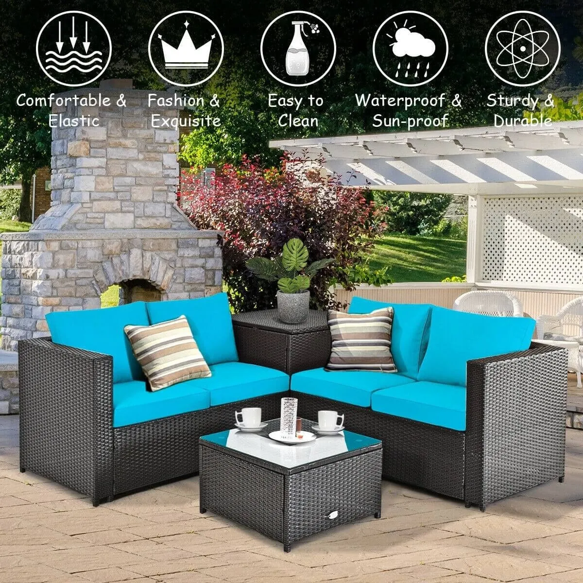 4pc Outdoor Patio Rattan Furniture Set - Turquoise