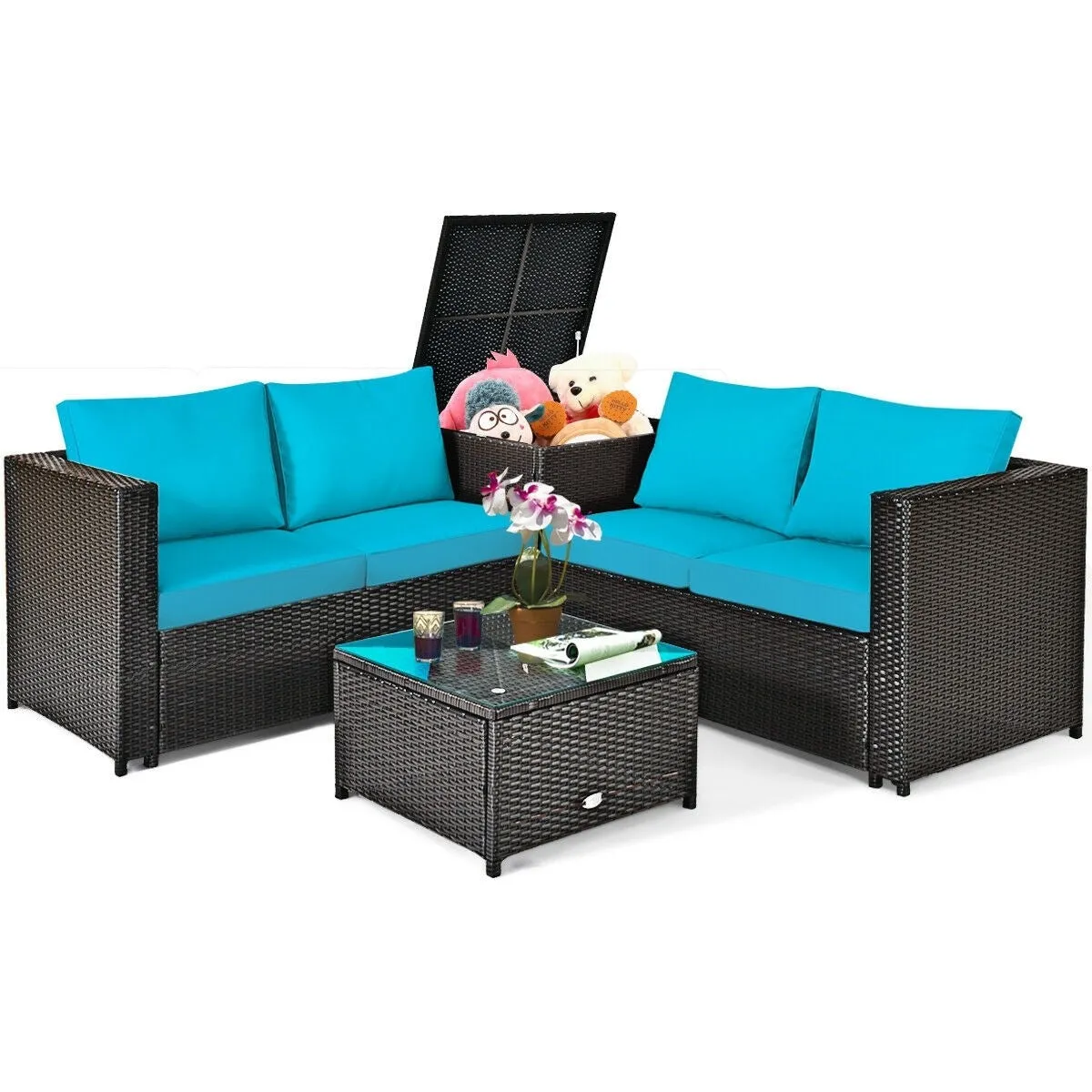 4pc Outdoor Patio Rattan Furniture Set - Turquoise