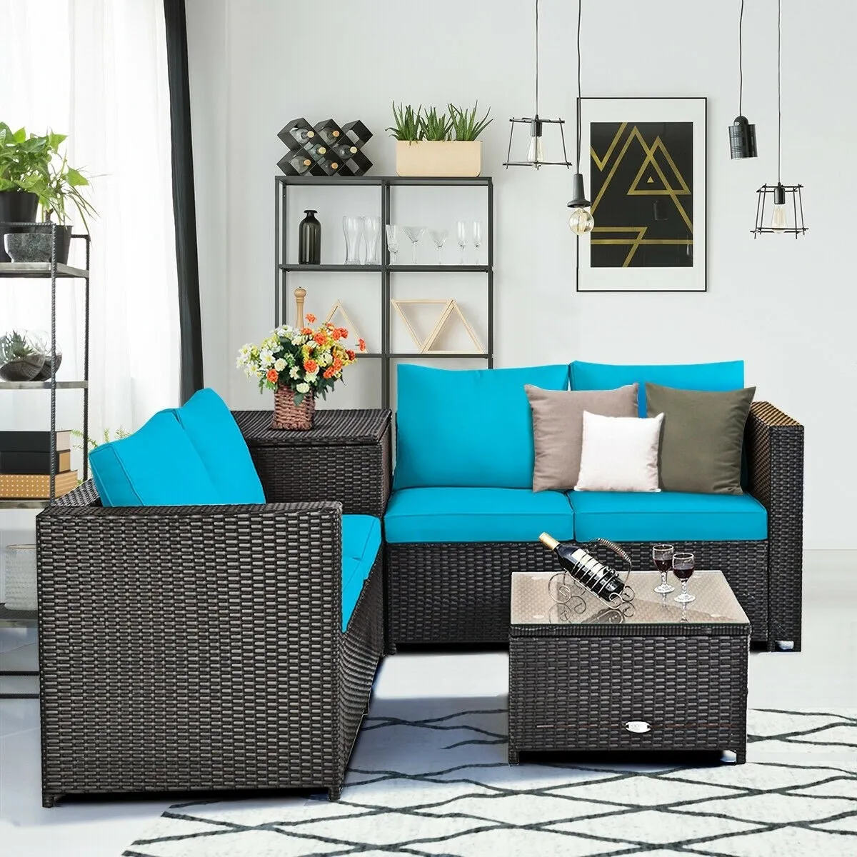 4pc Outdoor Patio Rattan Furniture Set - Turquoise