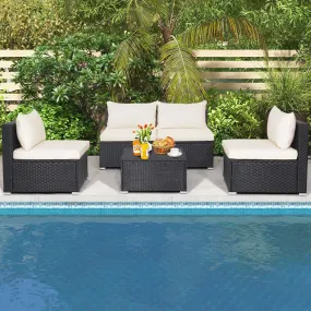 5 Pc Outdoor Patio Furniture Set with Cushions and Coffee Table- Off white