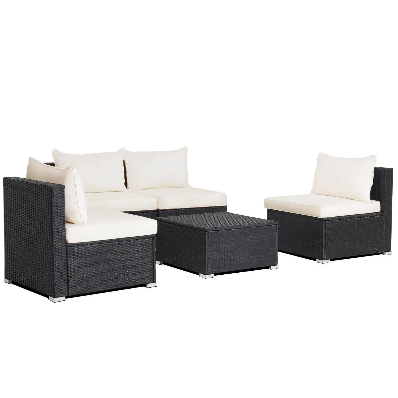 5 Pc Outdoor Patio Furniture Set with Cushions and Coffee Table- Off white