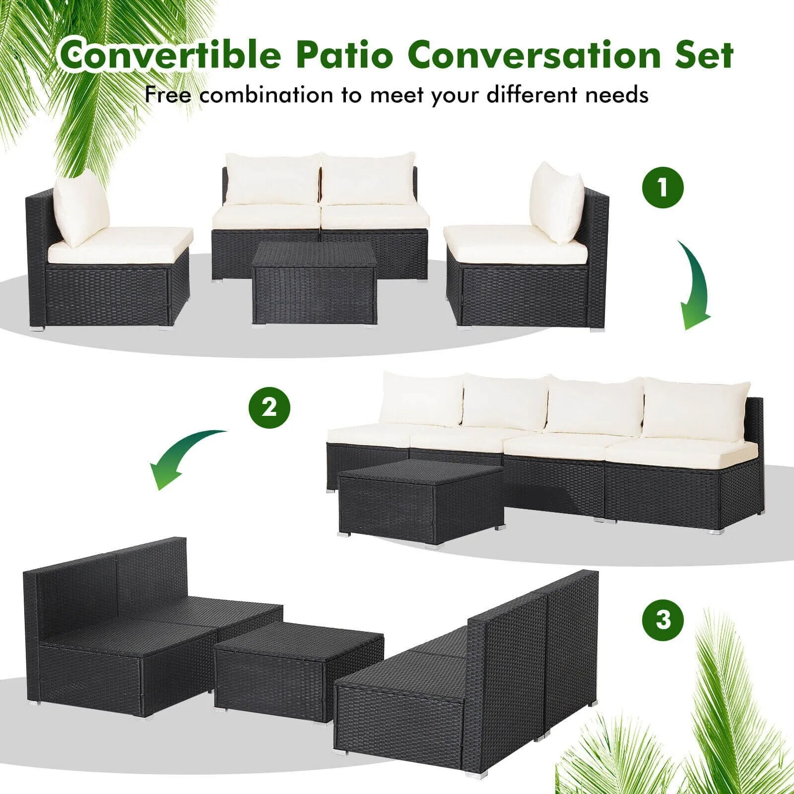 5 Pc Outdoor Patio Furniture Set with Cushions and Coffee Table- Off white