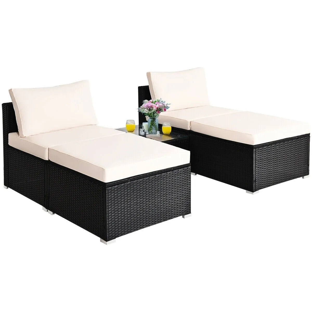 5pc Wicker Rattan Patio Armless Furniture Set - White