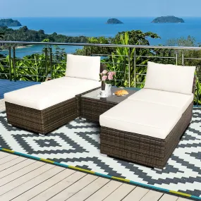 5pc Wicker Rattan Patio Armless Furniture Set - White