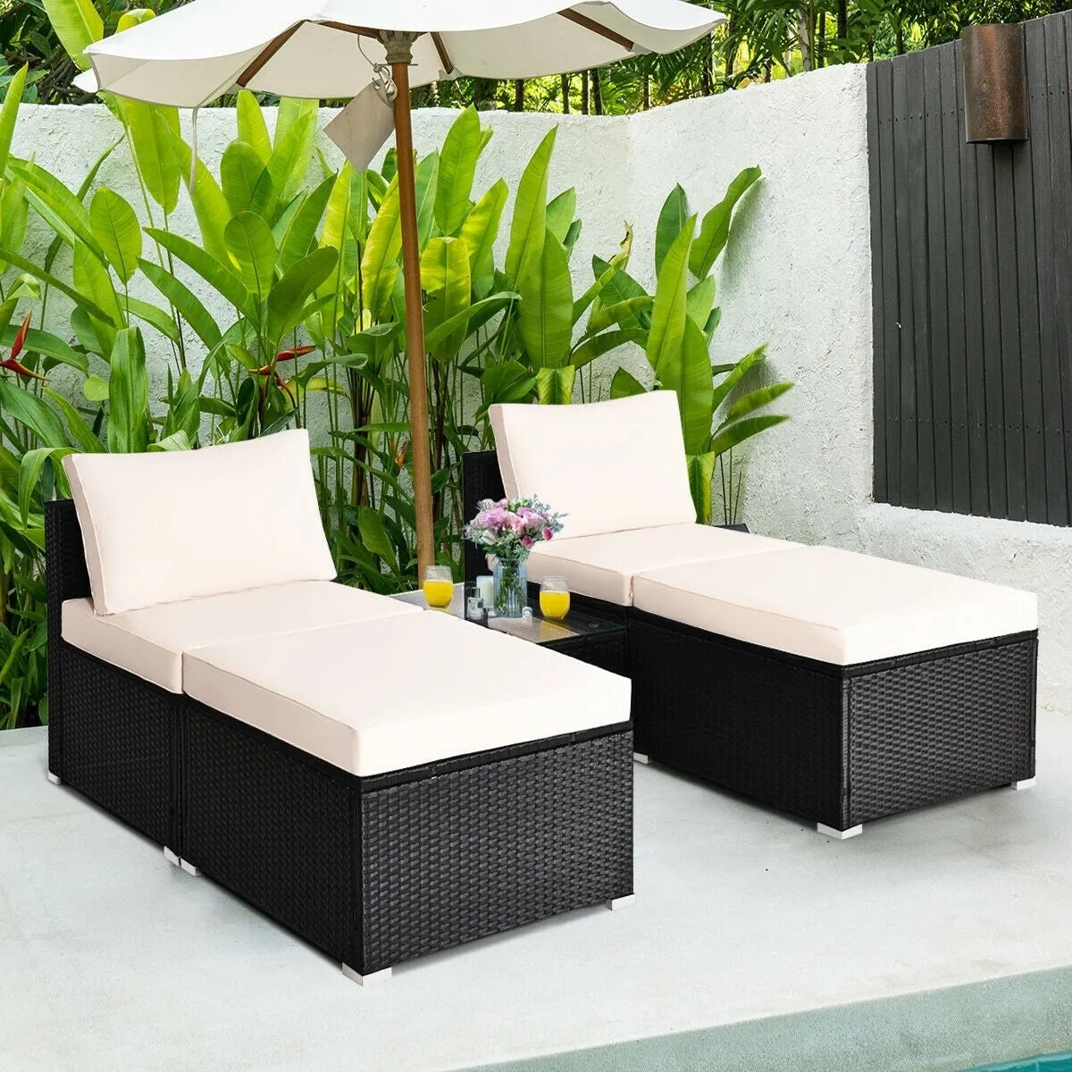 5pc Wicker Rattan Patio Armless Furniture Set - White