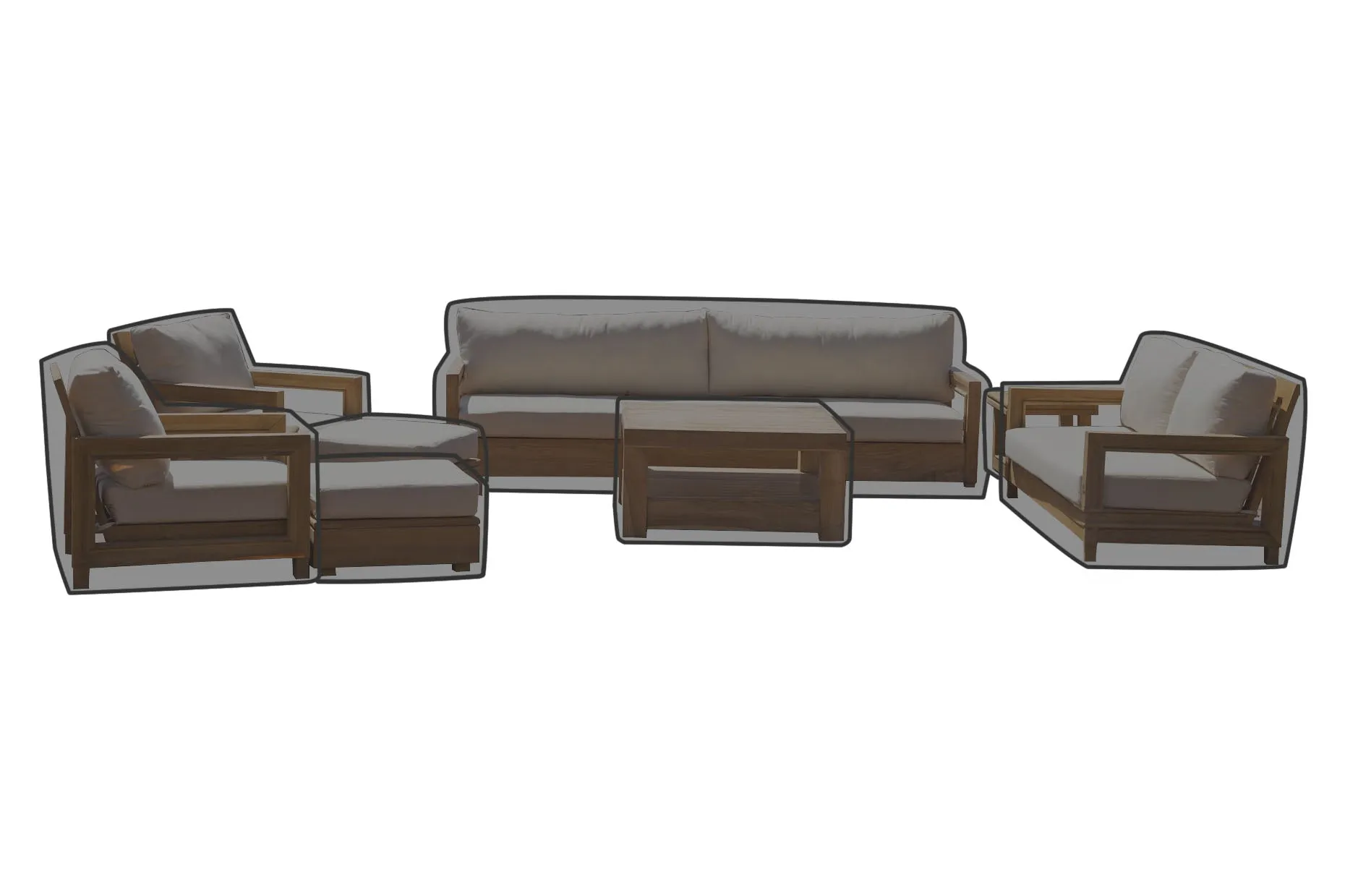 8 pc Chatsworth Teak Deep Seating Deluxe Sofa with 36" Coffee Table WeatherMAX Outdoor Weather Cover