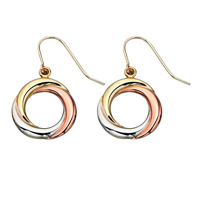 9ct Tri-Colour Gold  Drop Earrings