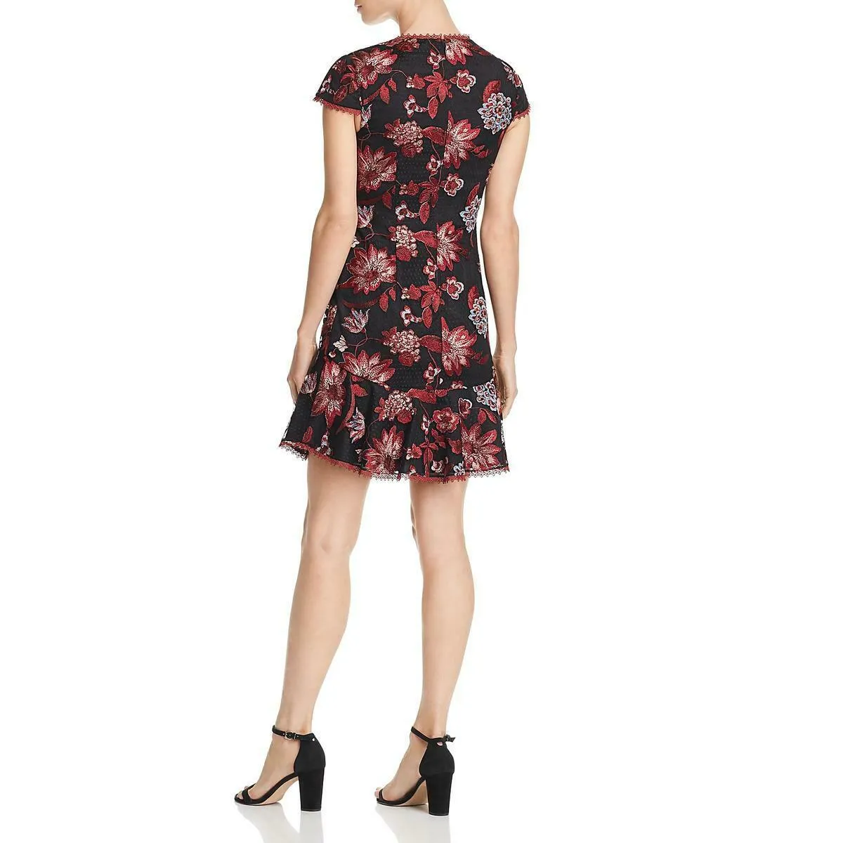 Aidan Mattox - MN1E202938 Floral Bodice Cap Sleeves Short Dress