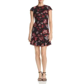 Aidan Mattox - MN1E202938 Floral Bodice Cap Sleeves Short Dress