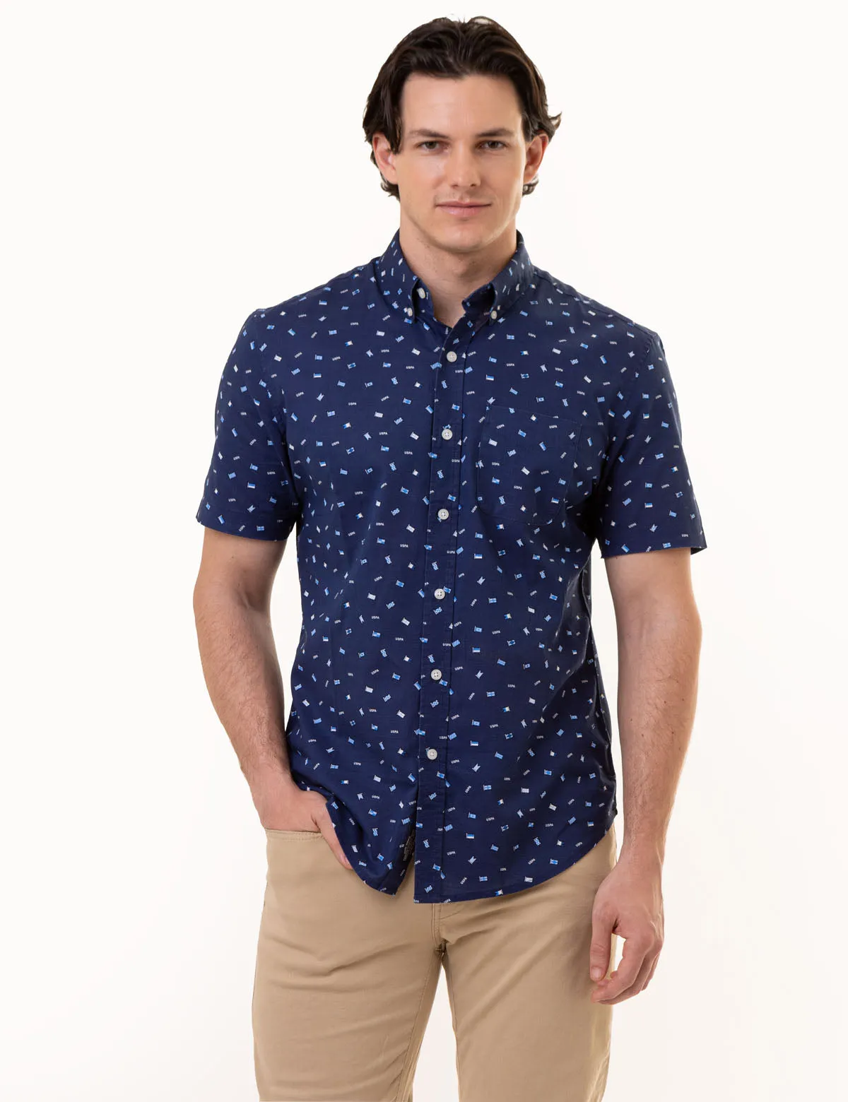 ALL OVER USPA FLAG PRINT WOVEN SHIRT