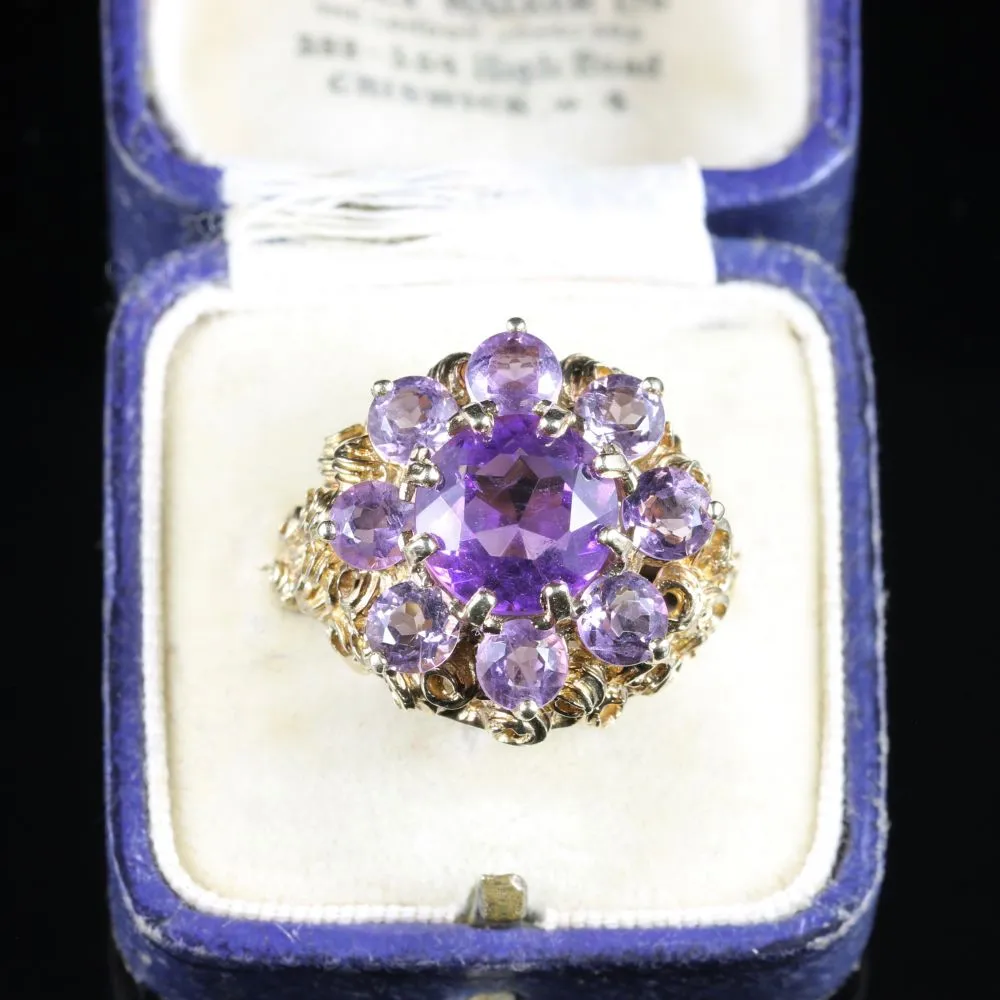 Amethyst Gold Large Cluster Ring 9Ct Gold