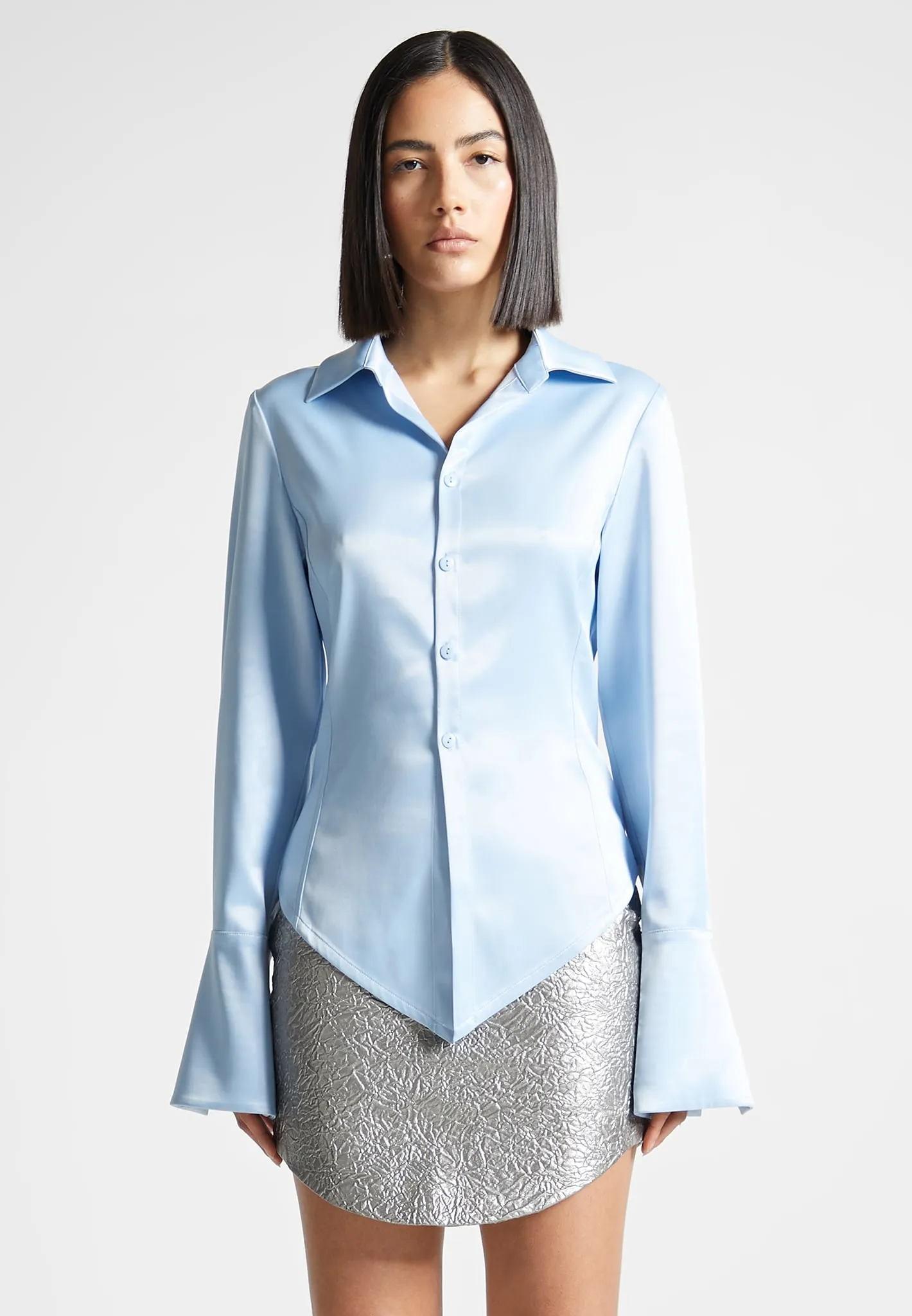 Angled Satin Shirt - Blue