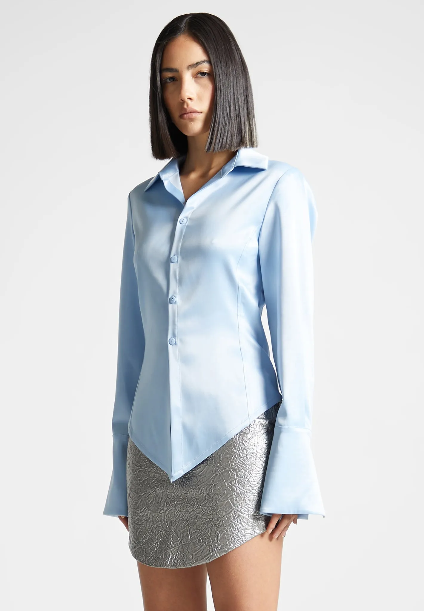 Angled Satin Shirt - Blue