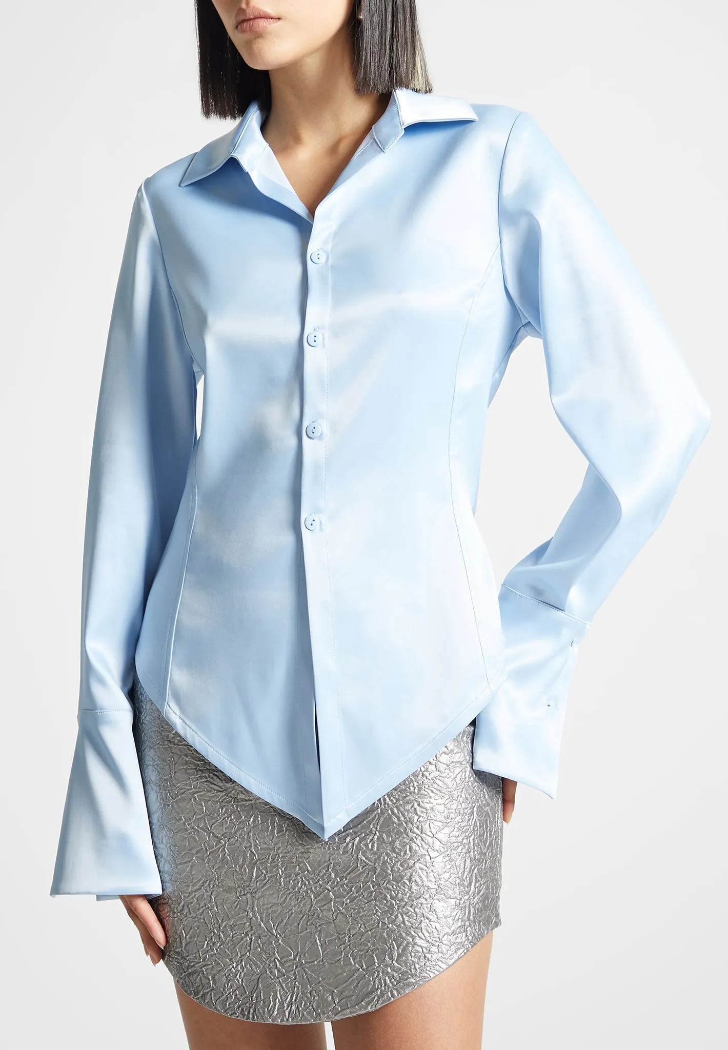 Angled Satin Shirt - Blue