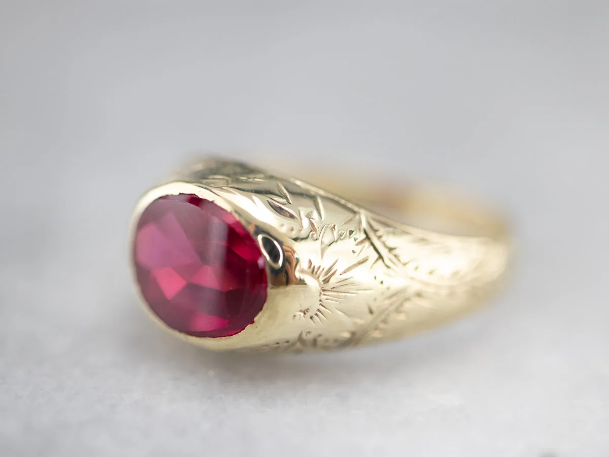 Antique 1920's Synthetic Ruby  Floral Ring