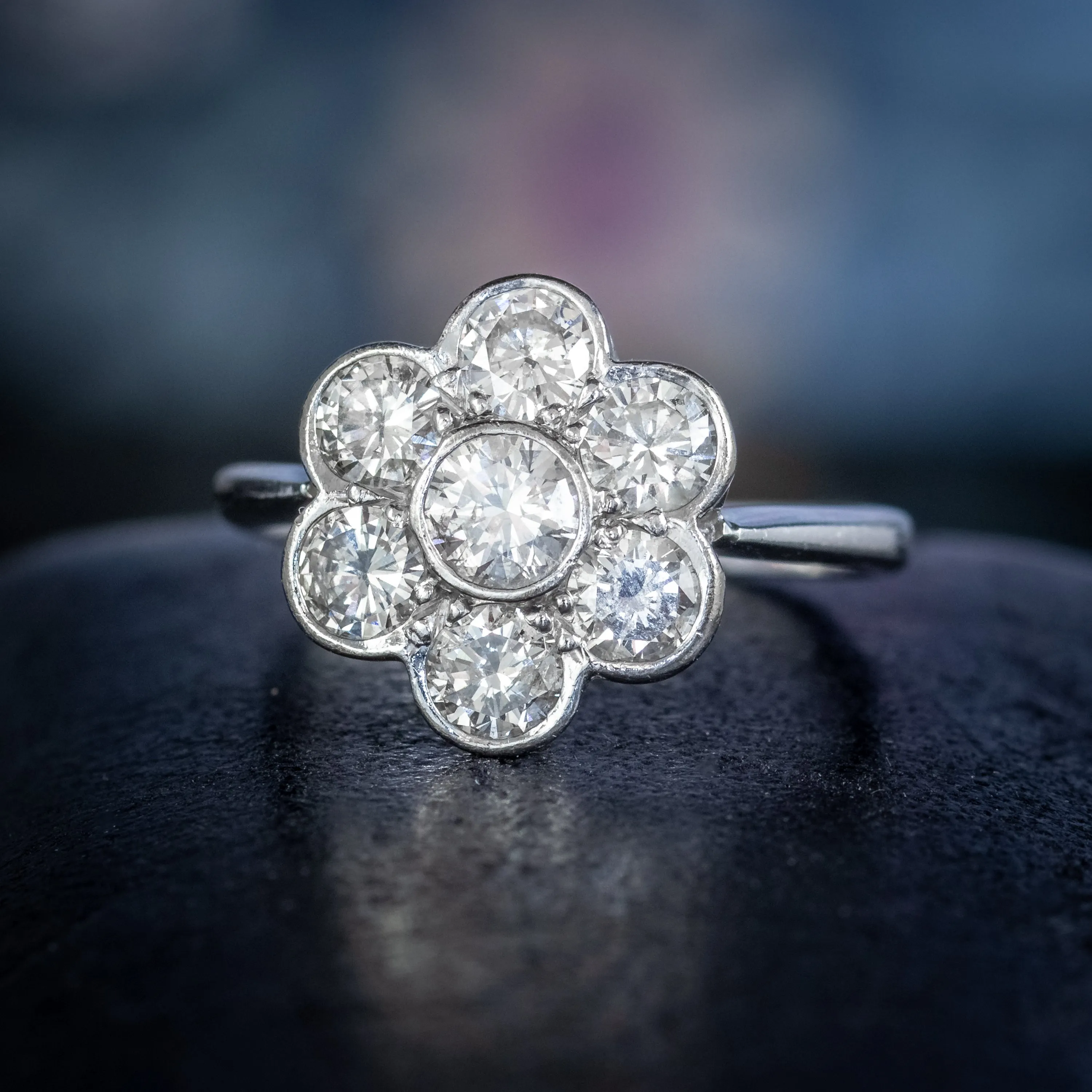 Antique Edwardian Diamond Daisy Cluster Ring Platinum 2Ct Of Diamond Circa 1910