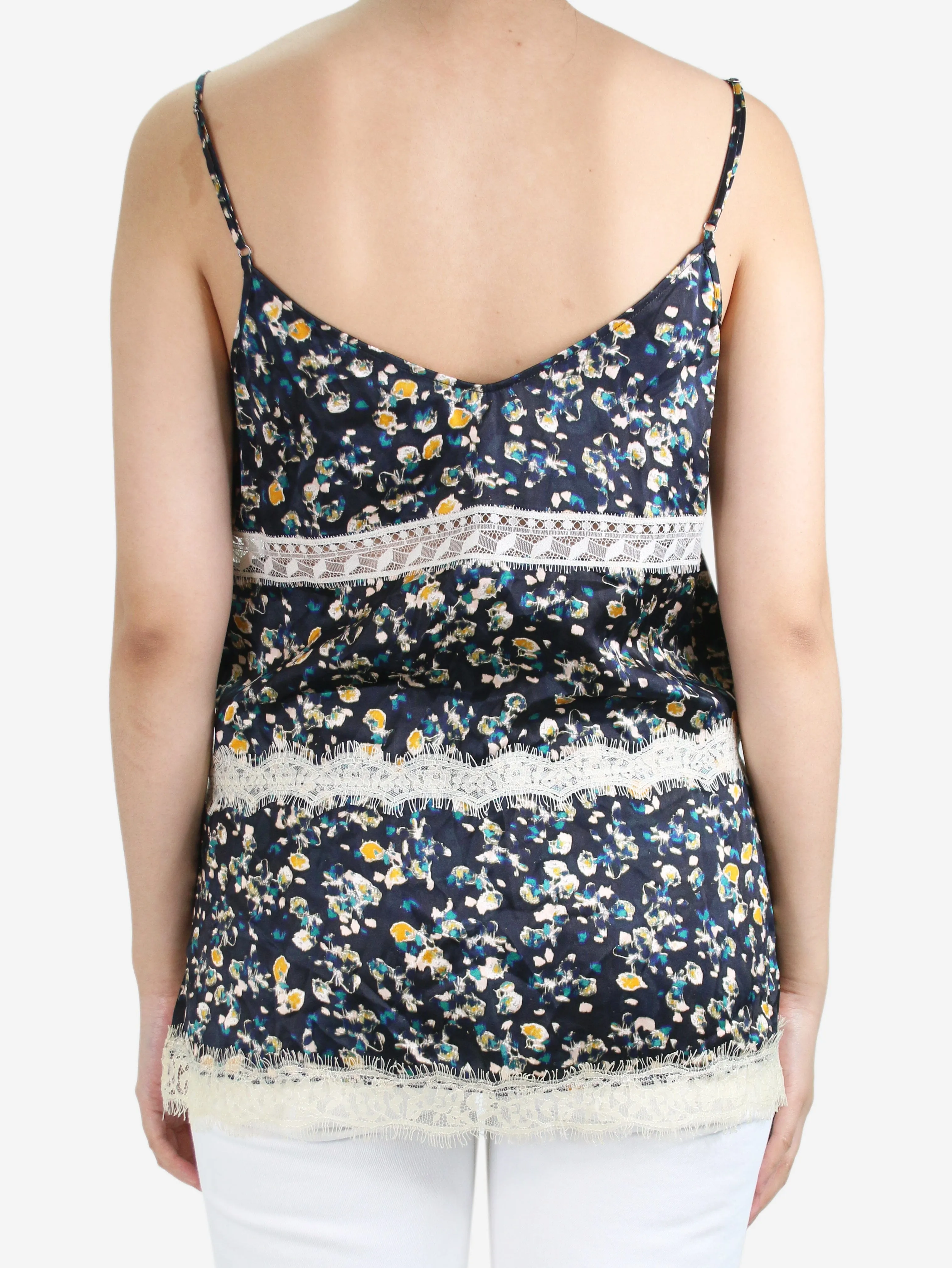 Black floral printed lace camisole - size S