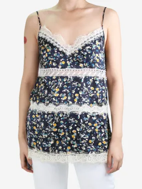 Black floral printed lace camisole - size S