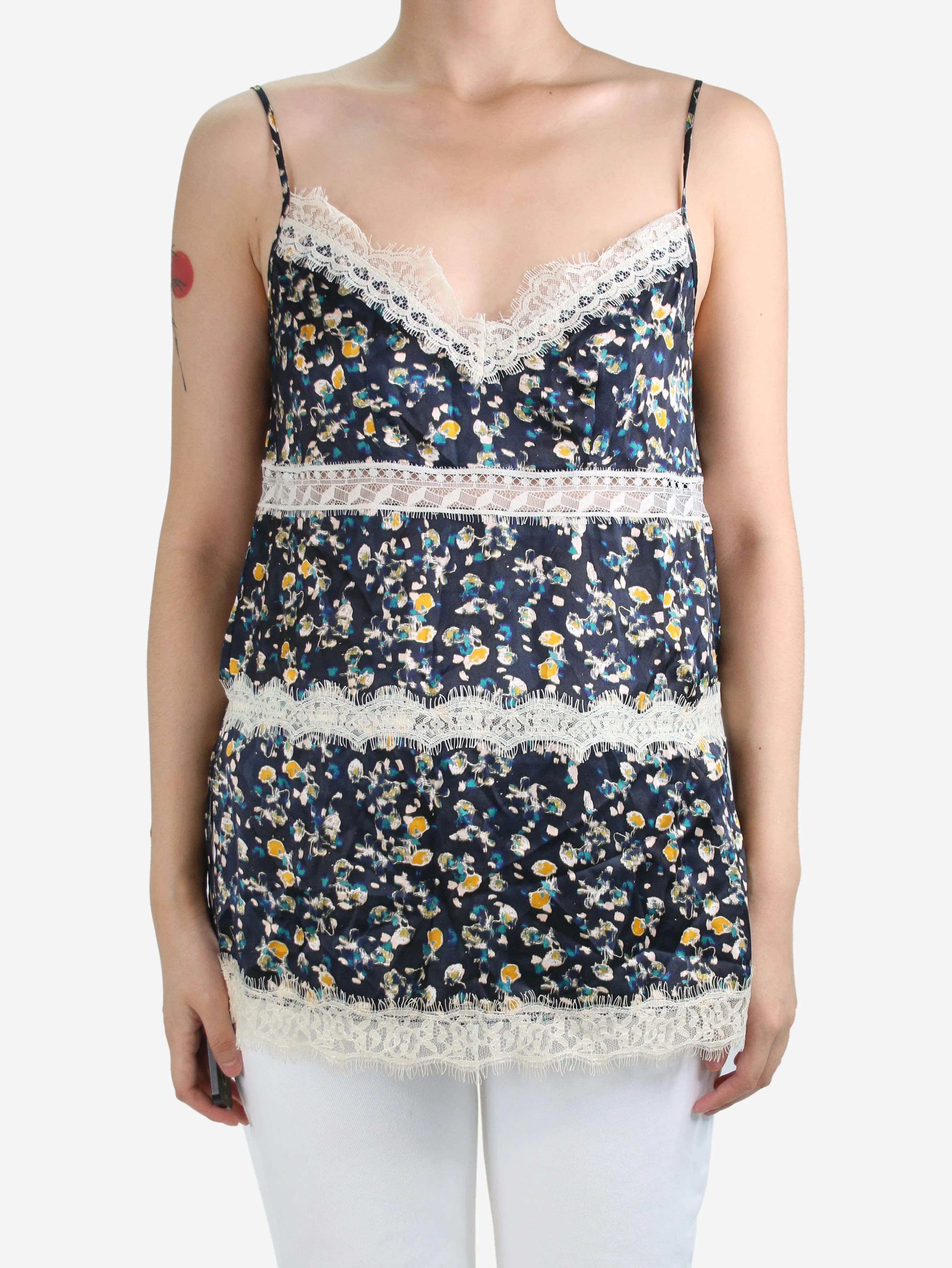 Black floral printed lace camisole - size S