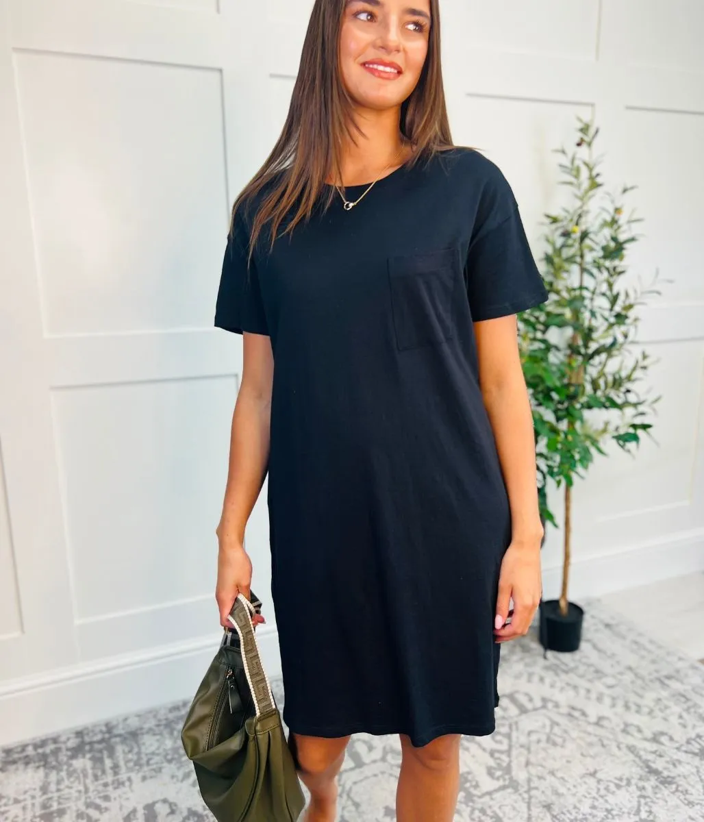 Black Single Pocket Mini T Shirt Dress