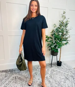 Black Single Pocket Mini T Shirt Dress