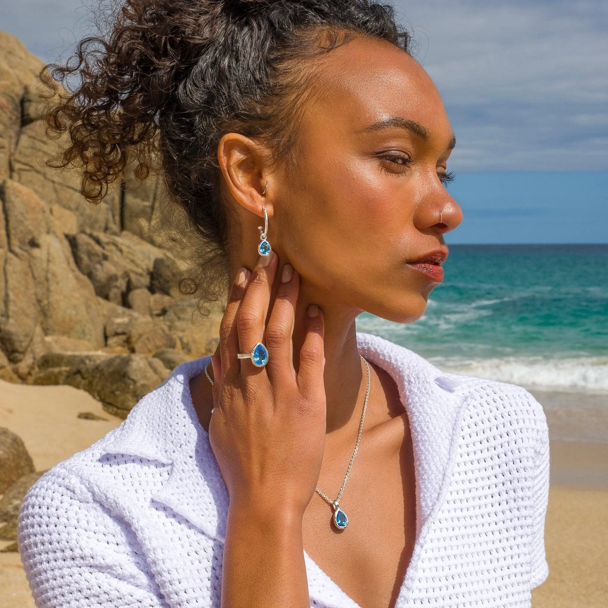 Blue Topaz Ocean Droplet Ring