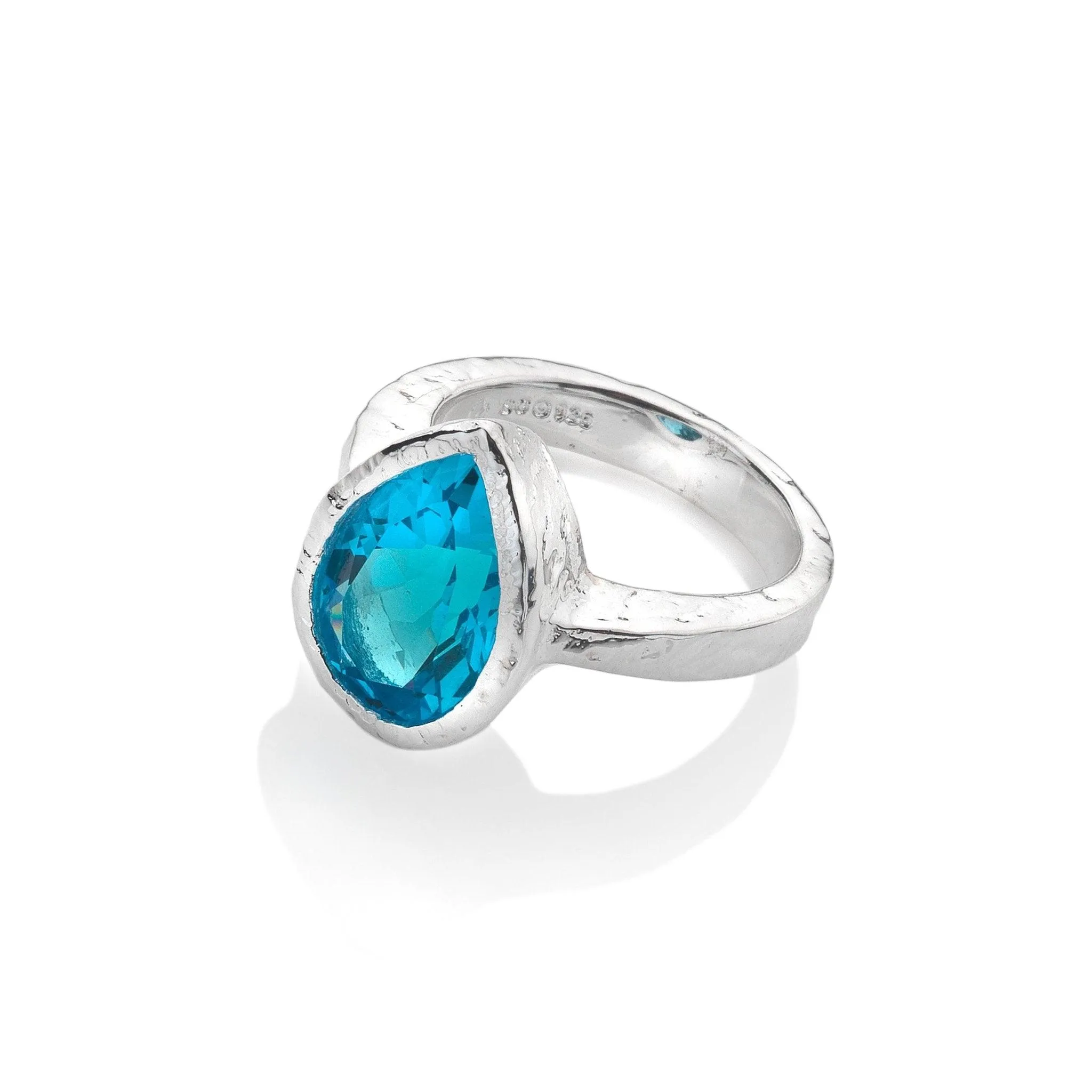 Blue Topaz Ocean Droplet Ring