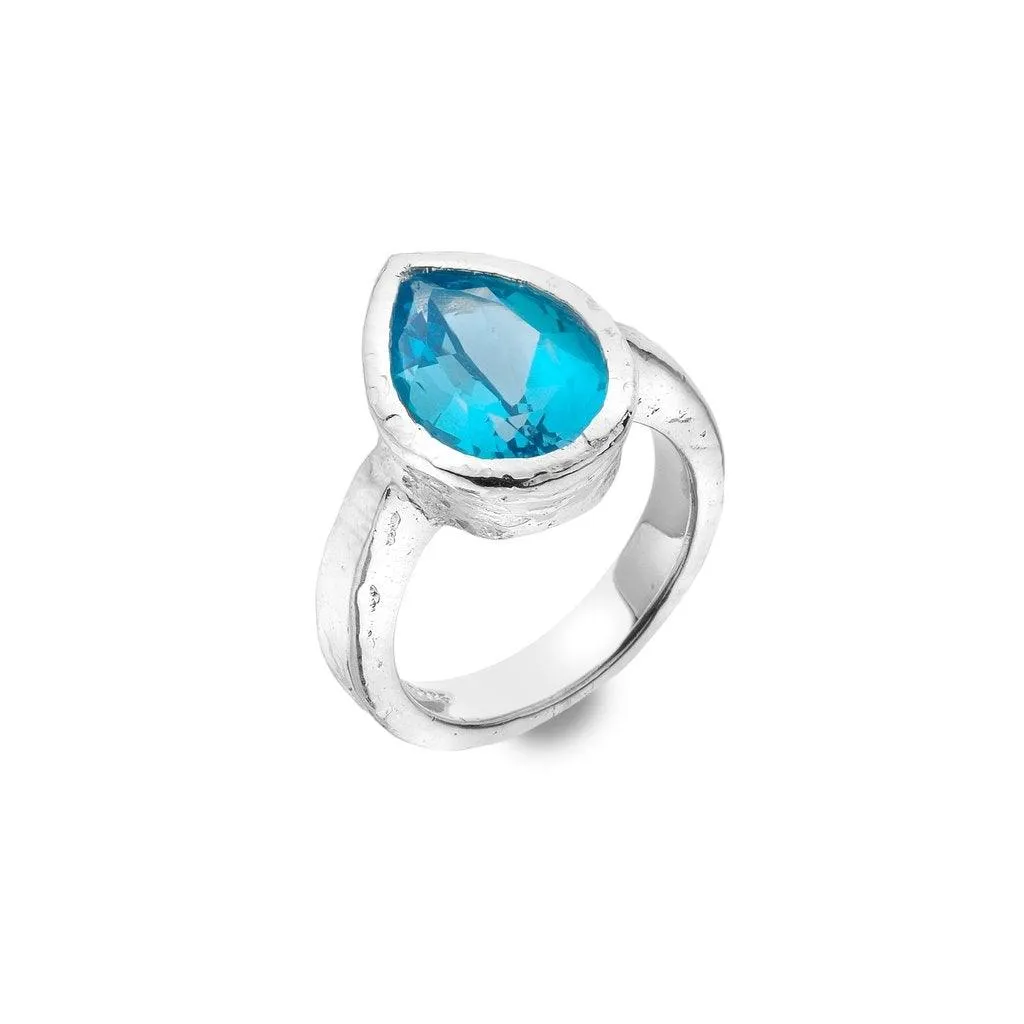 Blue Topaz Ocean Droplet Ring