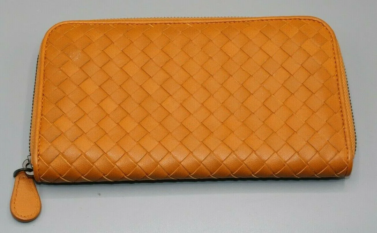 Bottega Veneta Women's Tan Leather Woven Zip Around Wallet