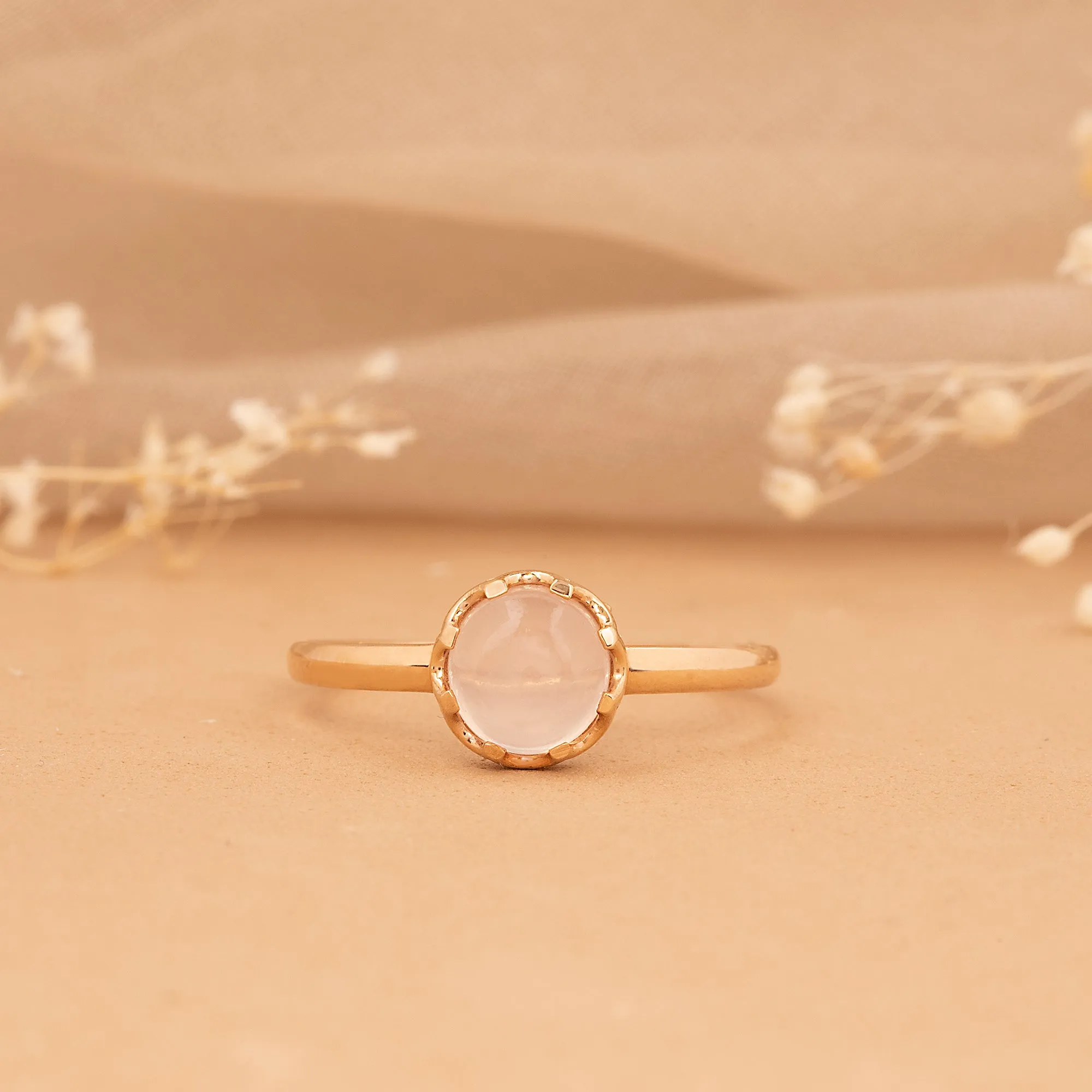 Cabochon Rose Quartz Engagement Ring, Amala