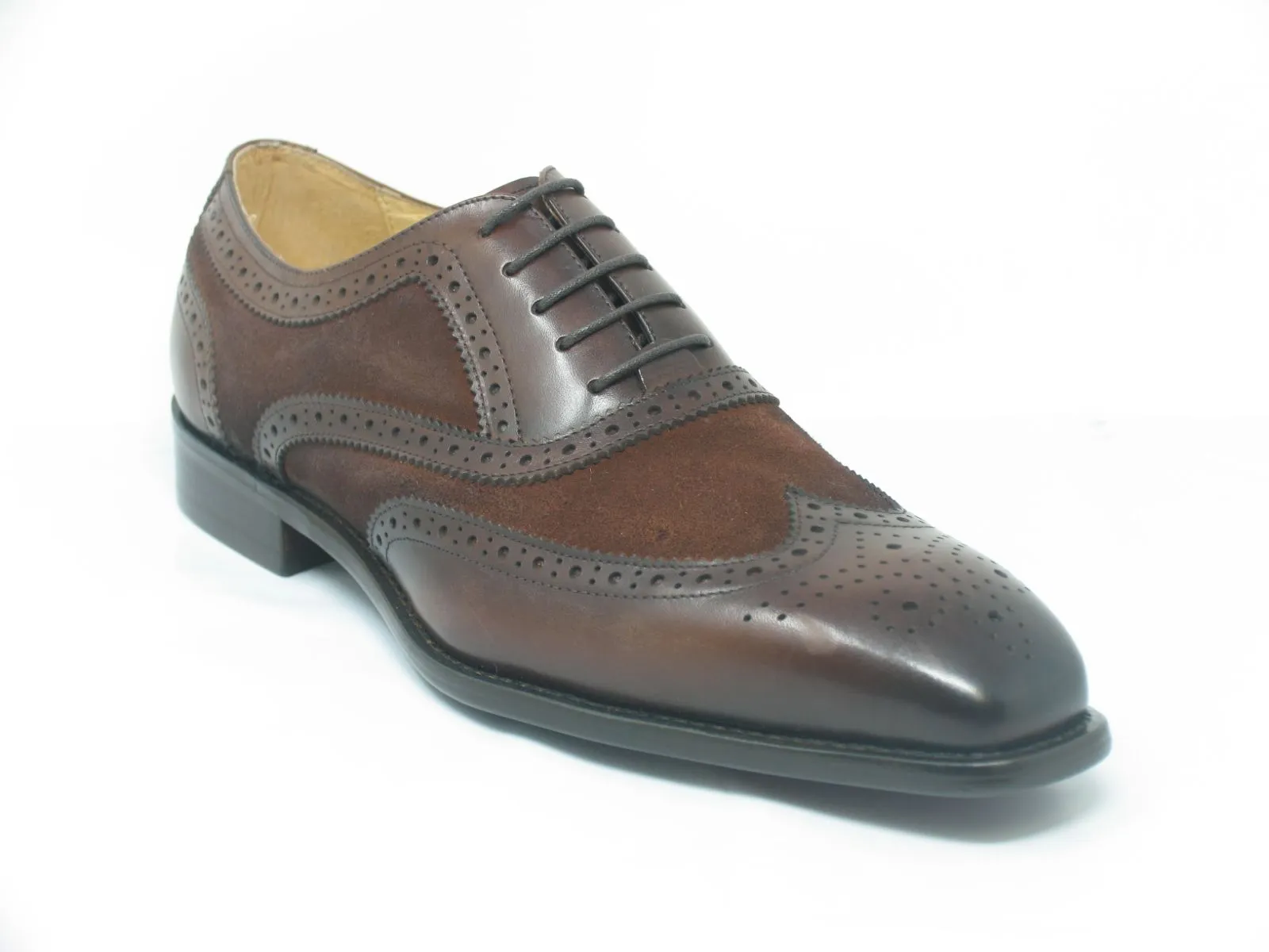 Calfskin & Suede Wingtip Oxford Chestnut